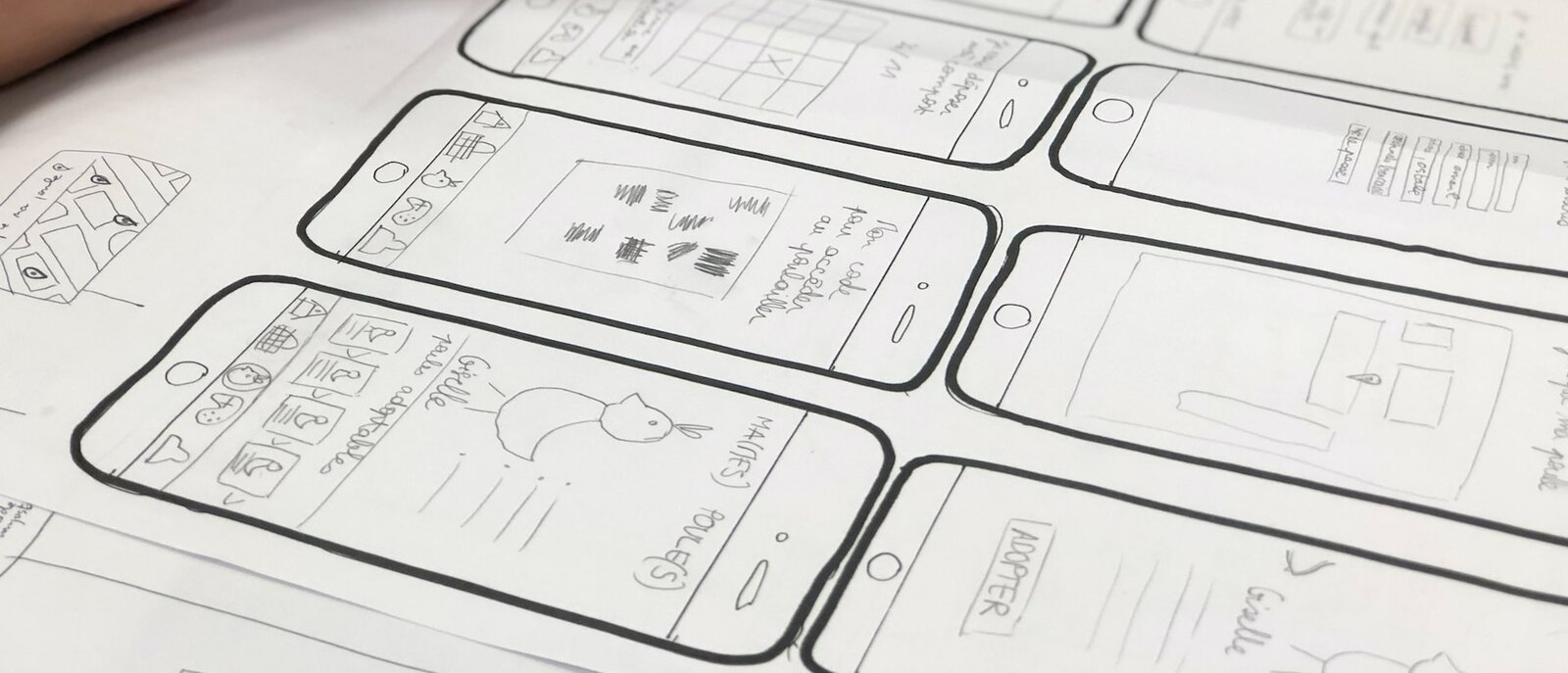 Close up of wireframe sketches for user experience